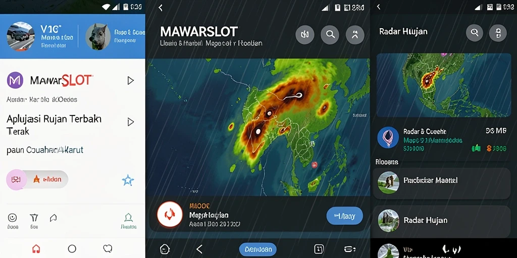Tampilan antarmuka aplikasi MAWARSLOT dengan fitur Radar Hujan.
