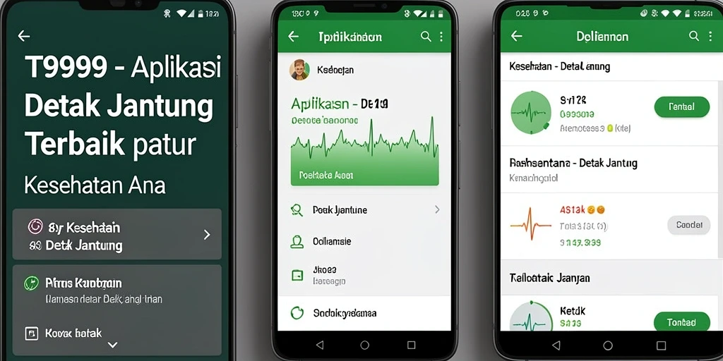 Antarmuka aplikasi T9999 menampilkan grafik detak jantung dengan jelas.