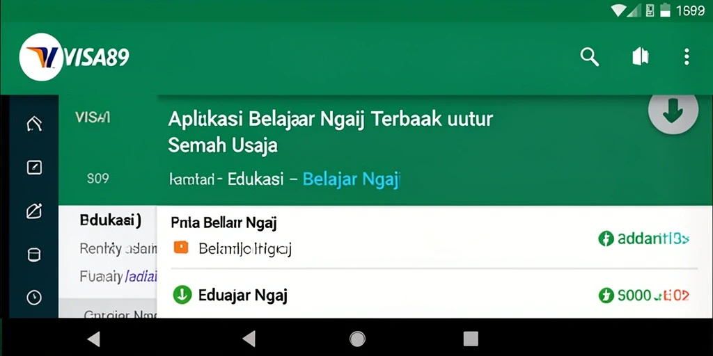 Tampilan antarmuka aplikasi Belajar Ngaji yang menarik dan informatif.
